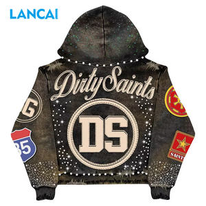 पुरुषों के कारखाने के लिए कस्टम विंटेज धुलाई गई धुलाई गई धुत 100% सूती बैगी पहने हुए जिपर जैकेट - Product Image 2