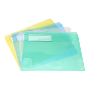 Wholesale A4 Waterproof Transparent Clear/Green/Yellow/Red/Blue Document Bag With Cover PP File Document Bag