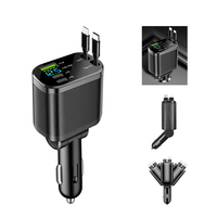 2 câbles rétractables 66W, chargeur de voiture rétractable, chargeurs pour téléphone portable, chargeur de voiture 4 en 1 pour iPhone