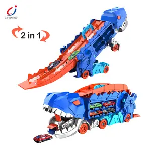 Mainan kendaraan penyimpanan truk dinosaurus untuk anak-anak, mainan kendaraan pembawa dino berubah bentuk mobil Aloi Chengji untuk anak-anak