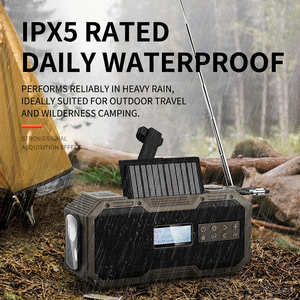 Radio portable avec haut-parleur, radio météo d'urgence à manivelle solaire avec écran LED, batterie 5000 mAh, étanche IP5 - Product Image 2