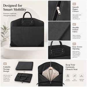 Housse de vêtement en tissu Oxford en gros, housse de costume de voyage de luxe avec fermeture éclair et poignée pour les voyages d'affaires et le rangement des vêtements - Product Image 4