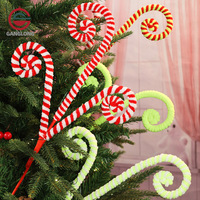 Décorations de Noël : Branches torsadées menthe, rouge et blanc, tiges bouclées, corde en fer rayée, style européen fait main pour les fêtes de Noël