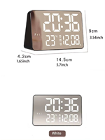 Horloge numérique à LED avec miroir, matériau de qualité supérieure, design délicat, grand écran avec affichage de la température, trois ensembles d'alarmes, affichage de la semaine