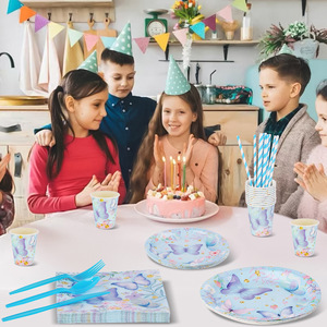 Juego de Vajilla DAMAI con Diseño de Mariposas Azules para Baby Shower o Fiesta de Cumpleaños de Niña, Incluye Platos, Vasos y Servilletas de Papel - Product Image 3