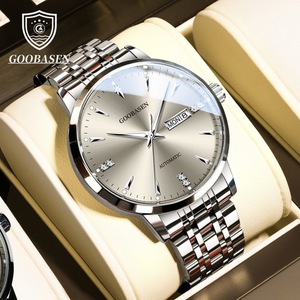 Goobasen Montre mécanique automatique pour homme, bracelet en acier inoxydable, cadran argenté, affichage de la date, étanche 30M - Product Image 1