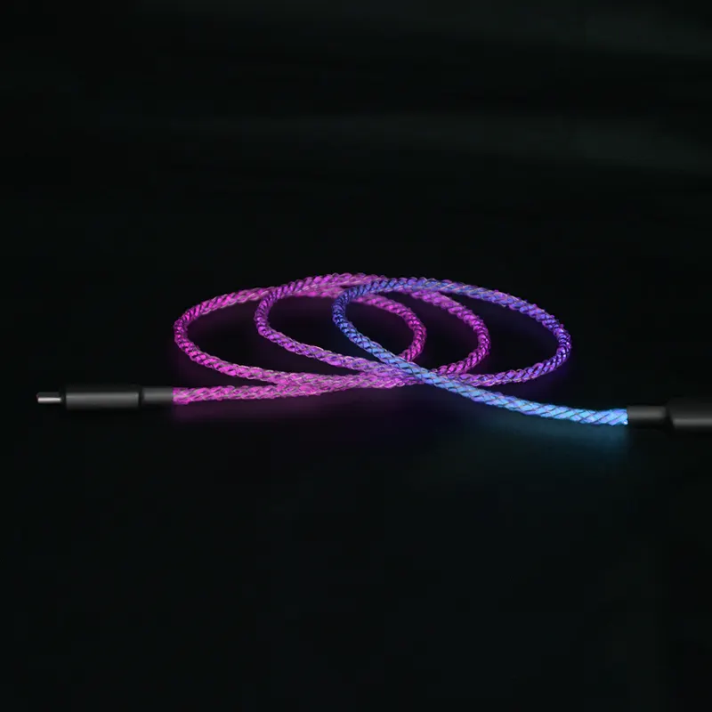 High Quality Gradual led Shining USB A to C USB Cable RGB colorful Zinc alloy port pvc Charging Cables for car charger