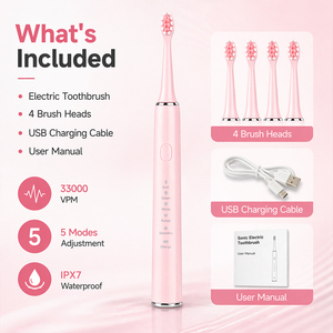 <span class=keywords><strong>Brosse</strong></span> <span class=keywords><strong>à</strong></span> <span class=keywords><strong>dents</strong></span> électrique sonique, rechargeable par USB, 33000 VPM, étanche IPX7, blanchiment des <span class=keywords><strong>dents</strong></span>, 3 modes, minuterie intelligente, 4 têtes de <span class=keywords><strong>brosse</strong></span> - Product Image 4
