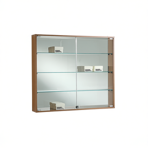 Modern <b>Wall</b> Mount <b>Display</b> <b>Cabinet</b> 95x85cm Cherry Wood Glass Doors With Mirror Back And Adjustable Shelves - Product Image 2