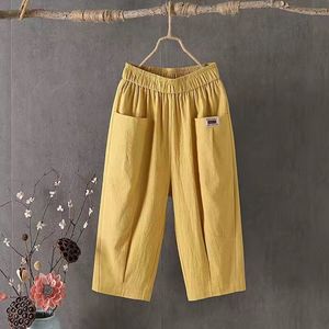 Harem Pants Women Cotton Linen Summer Loose Fit Mid Waist Cropped Breathable Solid Color Casual Pants - Product Image 4