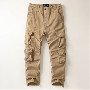 Pantalon cargo ample décontracté pour homme, noir, mi-hauteur, anti-boulochage, léger, braguette à boutons, imprimé numérique, tissu en coton peigné 100% - Product Image 4