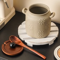 Pot à graisse en céramique avec couvercle en bois et cuillère, motif marguerite en grès, pot à graisse de ferme, récipient pour graisses de bacon, pot à huile de style campagnard