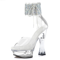 Tacones De Mujer Bling 15CM 20CM Stiletto Transparent cristal dames Sexy pôle danse chaussures plate-forme sandales pour femmes