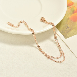 New Products Simple <b>Titanium</b> Steel 18k Gold Rose Gold Double-layer <b>Chain</b> Bracelet Stainless Steel Non-fading Hand Jewelry Women - Product Image 3