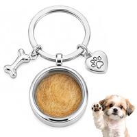 Mini porte-clés commémoratif pour poils d'animaux, pendentif médaillon en verre transparent, breloques en forme d'os de chien, patte, cœur, souvenir pour chat, cadeau pour la perte d'un animal de compagnie