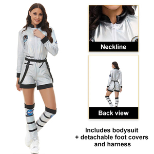 Combinaison de costume d'astronaute pour <span class=keywords><strong>femme</strong></span> adulte en polyester avec patchs brodés et poches pour Halloween - Product Image 3