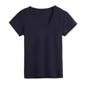 Camiseta de Verano para Mujer, Cuello en V Profundo, Manga Corta, Corte Ajustado, Color Sólido, Tejido de Algodón/Spandex, Transpirable - Product Image 5