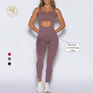 ชุดรอมเปอร์ออกกำลังกายแบบยืดได้สำหรับผู้หญิง ดีไซน์เว้าช่วงตัว แต่งลายเฉพาะตัว สวยหรูหรา สไตล์คอมบิเนชั่นสปอร์ต จั๊มสูท - Product Image 3