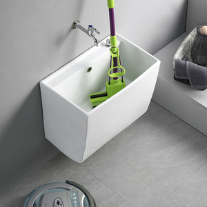 Ceramic Wall Mounted Mop <b>Sink</b> Rectangular With Faucet For Bathroom And Balcony - Product Image 1