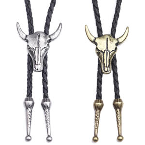 Vintage Style Handmade Bolo Tie for <strong>Men</strong> - Western Cowboy Alloy+ Black <strong>Leather</strong> Necktie Bull Head <strong>Necklace</strong> - Product Image 1