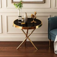 Table basse ronde moderne avec plateau en marbre et structure en acier inoxydable, hauteur réglable, pour salon, usage domestique