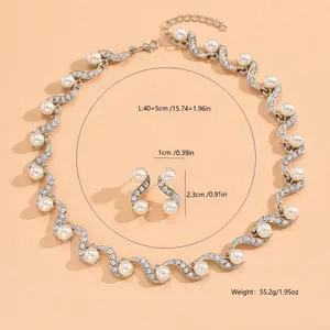 Wedding Dress Accessories Wave Shaped Pearl Necklace Earrings Jewelry Set Wholesale