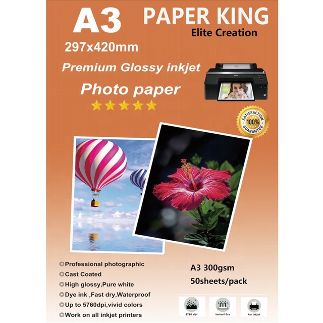 Paper King A3 300gsm Papel Fotografico Photo Printing Paper Premium Quality Inkjet High Glossy Photo Paper Printing