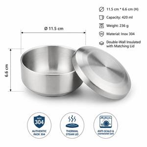 Tazón de Arroz de Doble Pared de Acero Inoxidable 304 con Tapa, Plateado Cepillado, Contenedor Coreano Gonggibat para Arroz al Vapor, para Suministros de Vajilla de Restaurante - Product Image 2