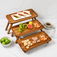 Plateau de service pliable à 3 niveaux en bois d'acacia pour présentation de desserts, charcuterie, fêtes, mariages, Noël