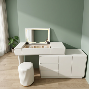 Modern <b>Makeup</b> Vanity Table with Lighted <b>Mirror</b> Storage Desk for Bedroom Furniture - Product Image 3