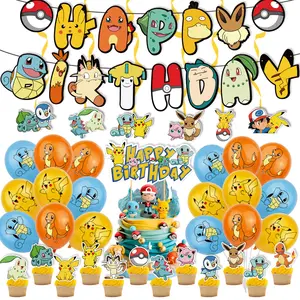 Pikachu Theme Birthday Party Decoration Flag Bunting Children Birthday Party Supplies Cartoon Cake Topper Banner for Kids X4089