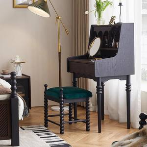 Tocador de maquillaje retro francés de madera maciza con espejo y almacenamiento, mueble de dormitorio para apartamentos pequeños - Product Image 2