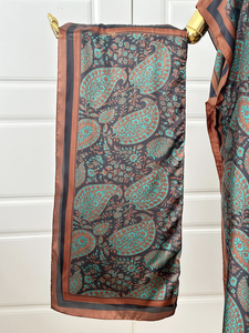 Ensemble élégant de kaftan en satin de polyester à imprimé paisley vintage, deux pièces, robe longue modeste pour femmes, avec hijab assorti - Product Image 2