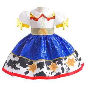 Gaun tanpa lengan anak perempuan, kostum Cosplay pesta dansa Bling payet bayi anak perempuan