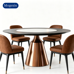 Modern Round Dining <b>Table</b> with Sintered Stone Top & Rose Gold Metal Conical Base Luxury Center <b>Table</b> for Dining Room - Product Image 6