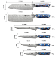 Damascus Nakiri-mes met visgraatpatroon lemmet & handvat van blauw hars met sterrenpatroon, scherp koksmes voor de keuken