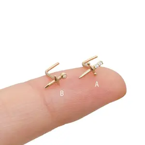 925 Sterling Silver Gold Plated Jewellery L Shaped Nose Studs Piercing Jewelry Sword Element Design Nose Stud for Women