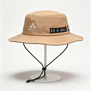 <b>Khaki</b> 3D Embroidery Logo Outdoor Ski <b>Bucket</b> <b>Hat</b> Wide Brim UV Protection Safari Sun Cap Adjustable Windproof Chin Strap Hiking - Product Image 6