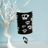 Vente en gros de lanterne en papier pliable et extensible avec décoration extérieure d'arbre à motif de citrouille et d'araignée fantôme d'Halloween