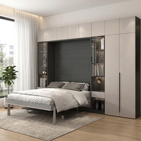 Lit Murphy convertible en bois, taille King, design moderne, pliable, gain de place, meuble de rangement pour chambre à coucher