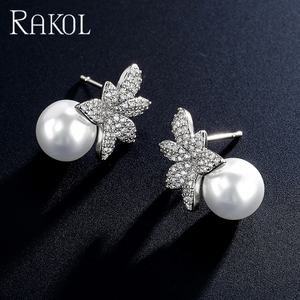 RAKOL EP2658 alta calidad moda nuevo diseño circón cristal flor perla pendientes para mujer entrega - Product Image 6