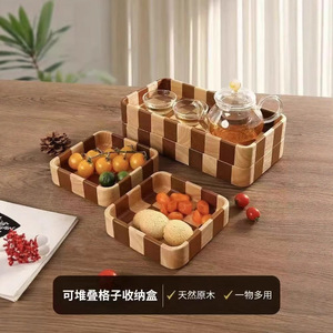 Wooden Checkerboard <b>Tray</b> Rectangle 30x15cm Serving Plate For Fruit <b>Tea</b> Coffee Kitchen Use - Product Image 5