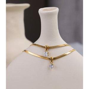 2 desain baja nirkarat berkilau persegi bulat kubik zirkon kalung rantai ular datar pernyataan perhiasan mewah grosir - Product Image 5