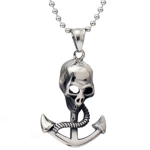 Collar de acero inoxidable con colgante de ancla y calavera pirata para hombre, 42 mm, uso diario - Product Image 1