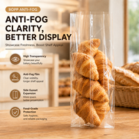 Sacs d'emballage en plastique BOPP transparents de qualité alimentaire avec soufflet latéral, anti-buée, scellés au centre, pour boulangerie, vente en gros