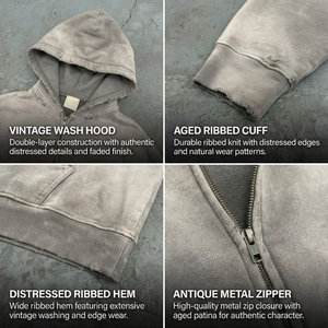 High Quality 480 Gsm Cotton <b>Graphic</b> Embroidery Zipper Hoodies Custom Oversized Vintage Stone Acid Washed <b>Hoodie</b> for Men TKAN631 - Product Image 2