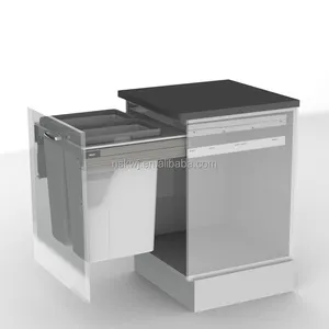 Tempat Sampah Kabinet Dapur Tempat Sampah Pintu Geser Plastik Tertaut Tarik Keluar PVC Tempat Sampah Rahasia Ganda