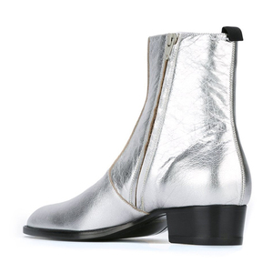 Botas Chelsea de piel auténtica para hombre, zapatos de boda informales con cremallera plateada y punta estrecha, para invierno, tobillo, pasarela, espectáculo - Product Image 5