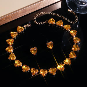 תליון תליון קריסטל יום צבעוני בצורת לב גביש גיאומטרי שרשרת ועגיל סט לנשים - Product Image 3