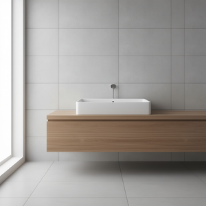 Lavabo Rettangolare in Ceramica Bianca 24x16 Pollici, Finitura Lucida, Design Minimalista, Montaggio a Parete - Product Image 2